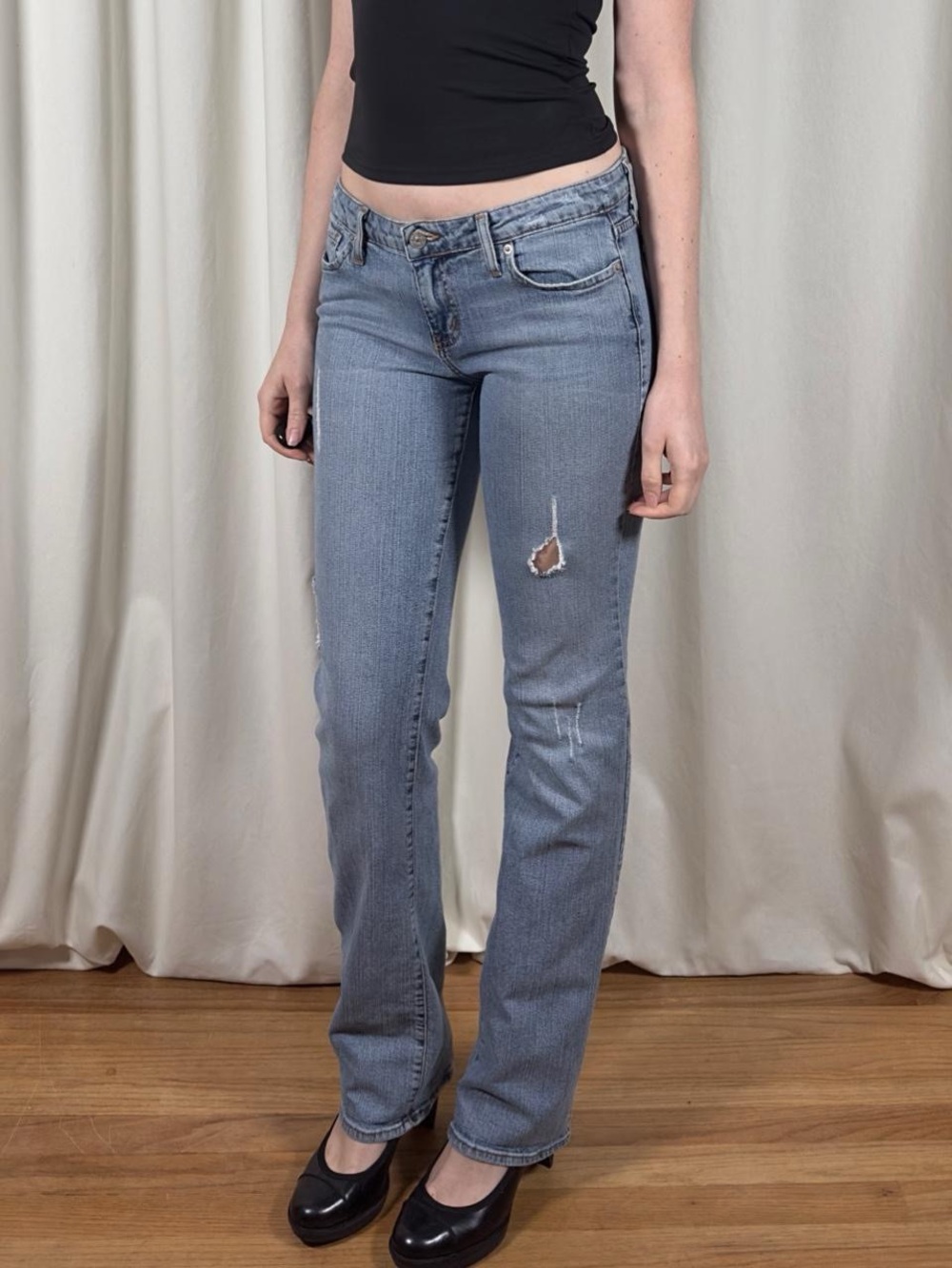 Low Rise Distressed Bootcut Jeans - Picture 3 of 8